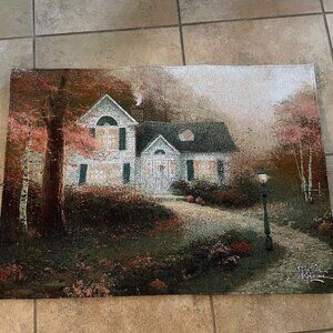 Thomas Kincade Light-up Country house Hanging Tapestry 35" x 25" Works Great!